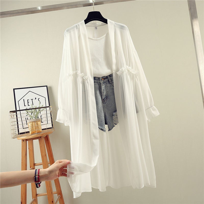 Chiffon Shirt Coat Long Sun-Protective Clothing Women'S Loose Thin Plus Size Summer Student Casual Korean Style Beach Shawl - Image 5